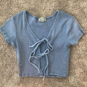 light blue top with ties